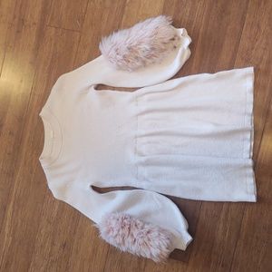 Cat & Jack Pink Knitted Dress with Faux Fur Sleeve Accent
